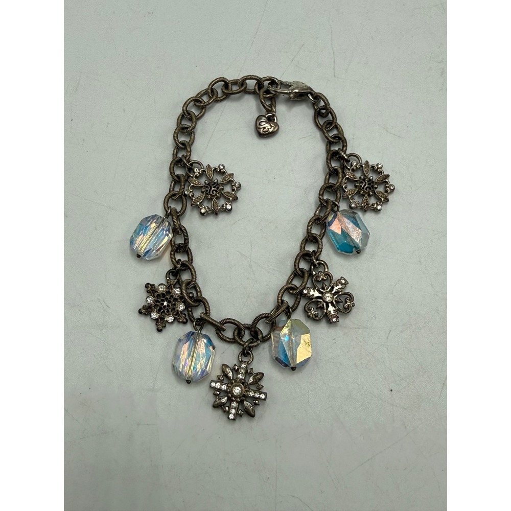 Brighton Snowflake Charm Bracelet Aurora Borealis Crystal Silver Tone Holiday